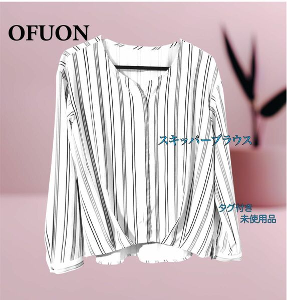 OFUON 【洗濯機で洗える】 スキッパーブラウス