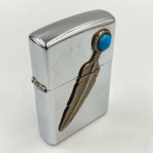 4.24NB-E1465★ZIPPO オイルライター★ターコイズ フェザー 羽根 ジッポー ジッポ 2001年製 lighter 喫煙具 DB0/DD8