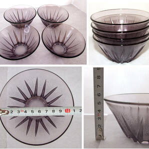 昭和 レトロ ガラス 皿 紫 ブラウン 水色 デザート / つゆ皿 / １８枚セット ジャンク品の画像4