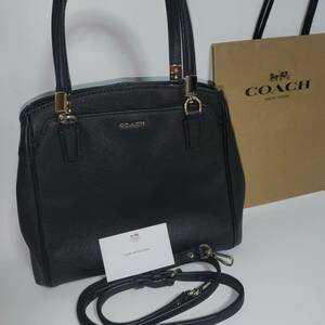 未使用に近い//COACH コーチ (27886 )レザー 2WAY クロスボディ ハンドバッグ トート ショルダー 斜め掛けかばん 手提げブラック