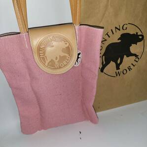 未使用品///ハンティングワールド  キャンバスxレザー本革 トートバッグ ピンク///Hunting World Canvas x Leather Tote Bag の画像1