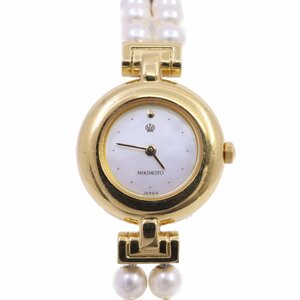  Mikimoto JAL 2 полосный жемчуг пятно Swatch кварц женские наручные часы Gold GP ракушка циферблат 4N20-0941[... ломбард ]