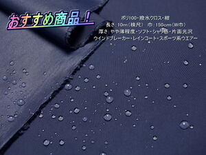 最終！ポリ100 撥水クロス やや薄 シャリ感 紺 18mW巾