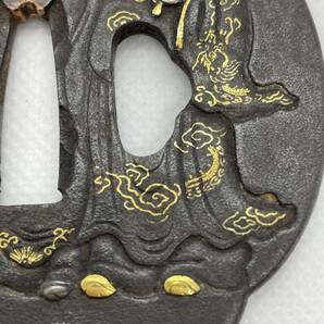 【武具小道具】日本刀装具 鉄鍔 中国人物金銀象嵌鐔 木瓜形 の画像5