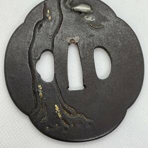 【武具小道具】日本刀装具 鉄鍔 中国人物金銀象嵌鐔 木瓜形 の画像7