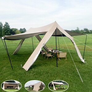 テント タープ 避難所 8人用 広い前室 コンパクト 3ｗａｙ仕様 軽量 通気 防風 UVカット 簡単設営 キャンプ アウトドア 撥水加工 ベージュの画像10