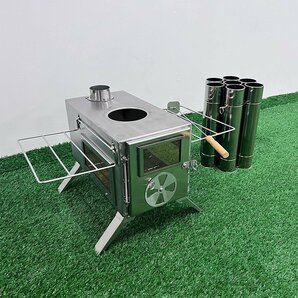 薪 ストーブ アウトドア 調理器具 暖炉 キャンプ 折りたたみ テント 煙突付き 3面の耐熱ガラス窓 組立式 焚き火台 (シルバー/ステンレス製)の画像8