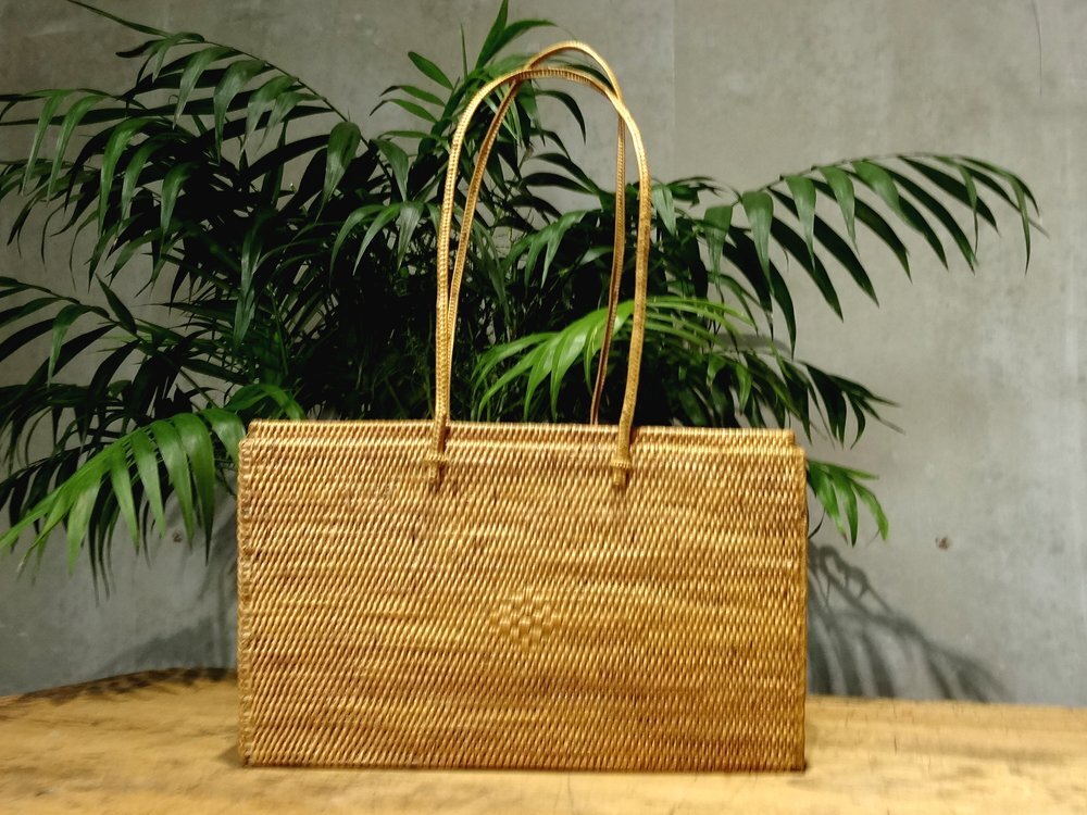 [Samouraï] Bali inutilisé All Atta-zukuri Handmade Square Natural Material 100% Basket Bag Atta Bag H16, mode, sac pour femme, panier, panier en osier