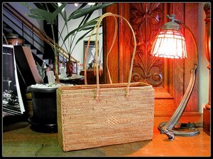 Art hand Auction [SAMURAI] Неиспользованная сумка-корзина Bali all-Ata ручной работы квадратной формы с маленьким ромбовидным узором, 100% натуральный материал, сумка-корзина Ata Bag P1, мода, дамская сумка, корзина, плетеная корзина
