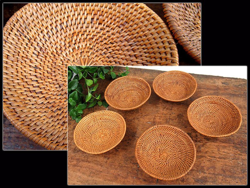 [Samouraï] Bali rotin fait à la main en matériau naturel bol panier boîte à bibelots ensemble de 5 pièces V1, mode, sac pour femme, panier, panier en osier