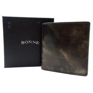 SONNE ゾンネ kunst ミュージアムカーフ イタリアンレザー 牛革 二つ折り財布 ウォレット 小銭入れ付き SMC003 BLACK ▲009▼bus006so