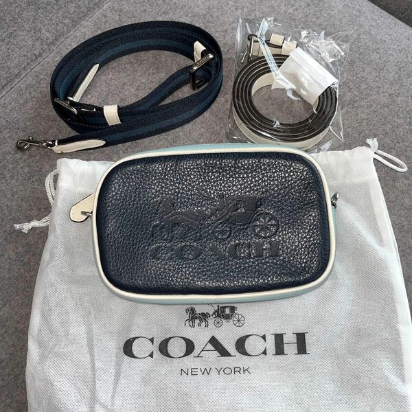 美品　COACH コーチ 2way レザー ボディバッグ ウエストポーチ クロスボディダークネイビー