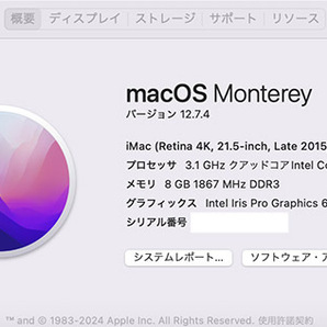 Apple iMac (Retina 4K. 21.5-inch, Late 2015) iMac16.2 RAM 8GB SSD 1TB macOS Monterey install済みの画像8