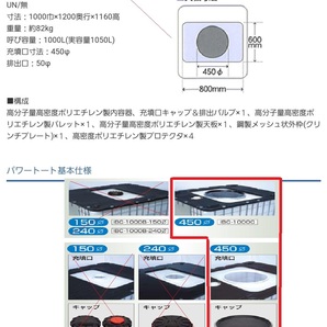 3台まとめて 頑丈 充填口φ450 IBCパワートート 1000B 貯水タンク1000L1t IBCコンテナ サンコー サンバルク バルクコンテナの画像6