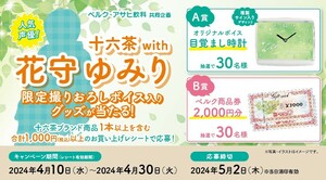 レシート懸賞応募 十六茶with花守ゆみり限定撮りおろしボイス限定グッズ又はベルク商品券2000円分が当たる　ベルク　アサヒ