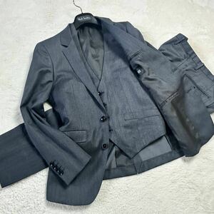 【未使用級】SUIT SELECT スーツセレクト スーツ スリーピース 3ピース セットアップ 上下 ストライプ シルク混 絹 光沢 ビジネス Y4(S)