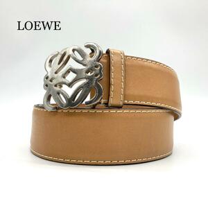 【美品】LOEWE ロエベ アナグラム ベルト 本革 シルバー 34/85