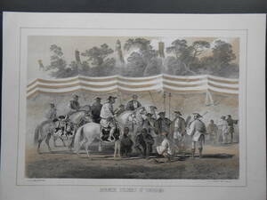 Perry1-2. 真作石版画「横浜における日本の侍たち」1856年『ペリー提督日本遠征記』の挿画、版面15×22.5cm、状態良いが右側に軽いスレあり