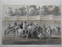 Perry1-2. 真作石版画「横浜における日本の侍たち」1856年『ペリー提督日本遠征記』の挿画、版面15×22.5cm、状態良いが右側に軽いスレあり_画像2