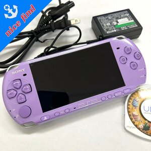 1円～/通電OK◆ソニー SONY◆PSP PSP-3000 本体 ライラックパープル 充電ケーブル/ゲームソフト付 モンハン日記 アイルー村 動作未確認