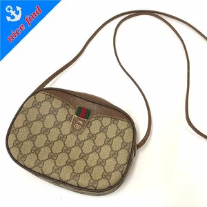 ◆オールドグッチ GUCCI◆シェリーライン GG柄 007 754 6112 4021 ショルダーバッグ ブラウン PVC レザー レディース ヴィンテージ