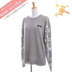 * luxur long sleeve knitted sweater 44989 round neck symbol pattern tops L gray 