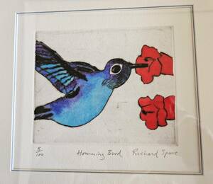 【真作】　リチャード・スペア　 Richard Spare　 版画 　「 Humming Bird 」　鳥　サインエディション 8/100　インテリア　額装