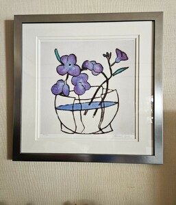 [ genuine work ] Richard * spare Richard Spare limitation ji gray woodcut 55/100 [ Japanese Bowl ] flower interior frame 