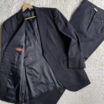 オーダーメイド◎Ermenegild Zegna/ゼニア 赤ラベル“Heritage/ヘリテージ“ネイビー ストライプ柄 セットアップ スーツ L-XL相当 ブルー釦_画像1