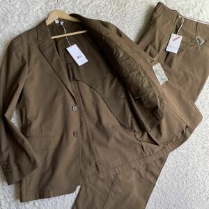 未使用タグ付き◎春夏素材『UNIQLO U/ユニクロ ユー』カーキブラウン 清涼感 凹凸コットンシアサッカー セットアップ スーツ(M)メンズ 