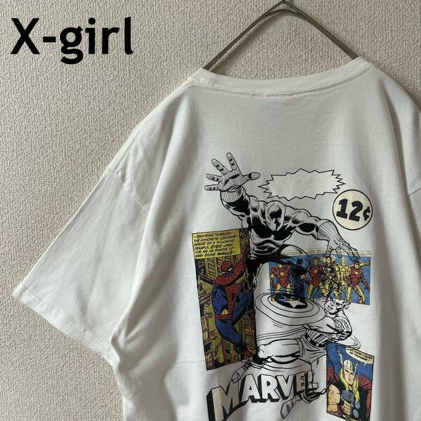 L2 X-girl MARVELコラボ　tシャツ　半袖　背面プリント　Ｌメンズ