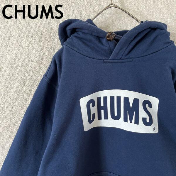 Q2 CHUMS チャムス　スウェットパーカー　Lレディース　紺　ブランドロゴ