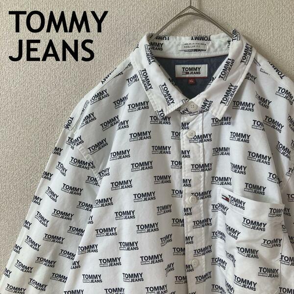 P3 TOMMY JEANS ブランドロゴ柄シャツ　長袖　コットン　XLメンズ