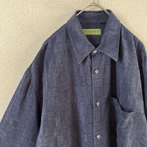 P2 ブロックチェックシャツ 長袖 ダメージ加工 Mメンズ ゆったり キュプラ