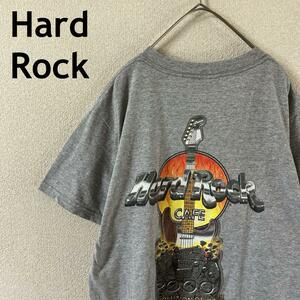 T1ハードロックはカフェ　tシャツ　半袖　カナダ製　Sメンズ　灰　バッグプリント