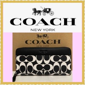 【新品未使用】COACH コーチ　長財布　レディース　メンズシグネチャー ブラックチョーク