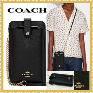 COACH スマホショルダー 大人気！！ フォーン クロスボディ　 ブラック　 新品 シグネチャー スマホケース