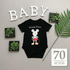 新品未使用 70cm｜ブラック〔#BMミッキーロンパース〕ディズニー Tシャツ 半袖 ペアルック 家族 親子コーデ 双子 カバーオール 肌着 白黒