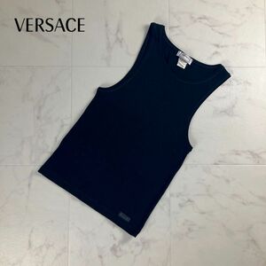 美品 VERSACE ヴェルサーチェ シンプルタンクトップ ノースリーブカットソー トップス レディース 黒 ブラック サイズS*OC755