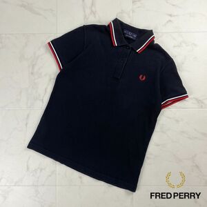 美品 FRED PERRY フレッドペリー ポイント刺繍ポロシャツ トップス レディース 黒 赤 白 サイズM*OC745