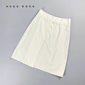 美品 HUGO BOSS ヒューゴボス タックフレアスカート 膝丈 裏地なし レディース ボトムス 白 ホワイト サイズM*NC521