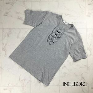 美品 INGEBORG インゲボルグ リボンデザインTシャツ 半袖カットソー トップス レディース グレー サイズL*NC1392