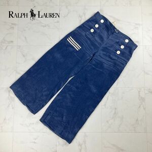RALPH LAUREN Ralph Lauren design button 7 minute height wide pants bottoms lady's navy blue navy size 9*NC550
