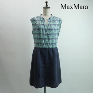 美品 WEEKEND Max Mara マックスマーラ 総柄 ドッキングノースリーブデニムワンピース レディース 水色 ブルー系 サイズXL*NC584