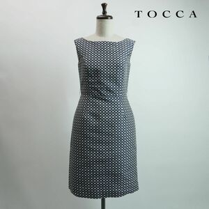 美品 TOCCA トッカ 総柄 ノースリーブ膝丈セミフレアワンピース 裏地あり レディース グレー サイズ0*NC583