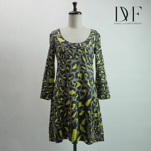 美品 DIANE von FURSTENBERG ダイアンフォンファステンバーグ レオパード 七分袖チュニックワンピース レディース グレー サイズ2*NC573