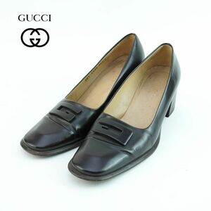 GUCCI グッチ 36 1/2 23.5 ローファー ヒール イタリア製 レザー 黒 ブラック /OC55