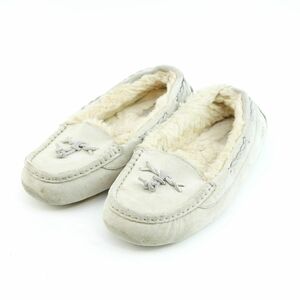 UGG アグ 24.0 モカシン スエード ボア アイボリー/OC74