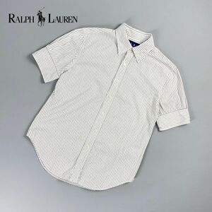 美品 RALPH RALPH LAUREN ラルフローレン ストライプ 半袖ボタンシャツ トップス レディース 白 ホワイト サイズ11*OC389