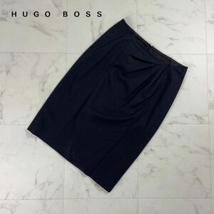 美品 HUGO BOSS ヒューゴボス デザインタック スリット入り 膝丈タイトスカート 裏地あり レディース ボトムス 黒 ブラック サイズM*OC408